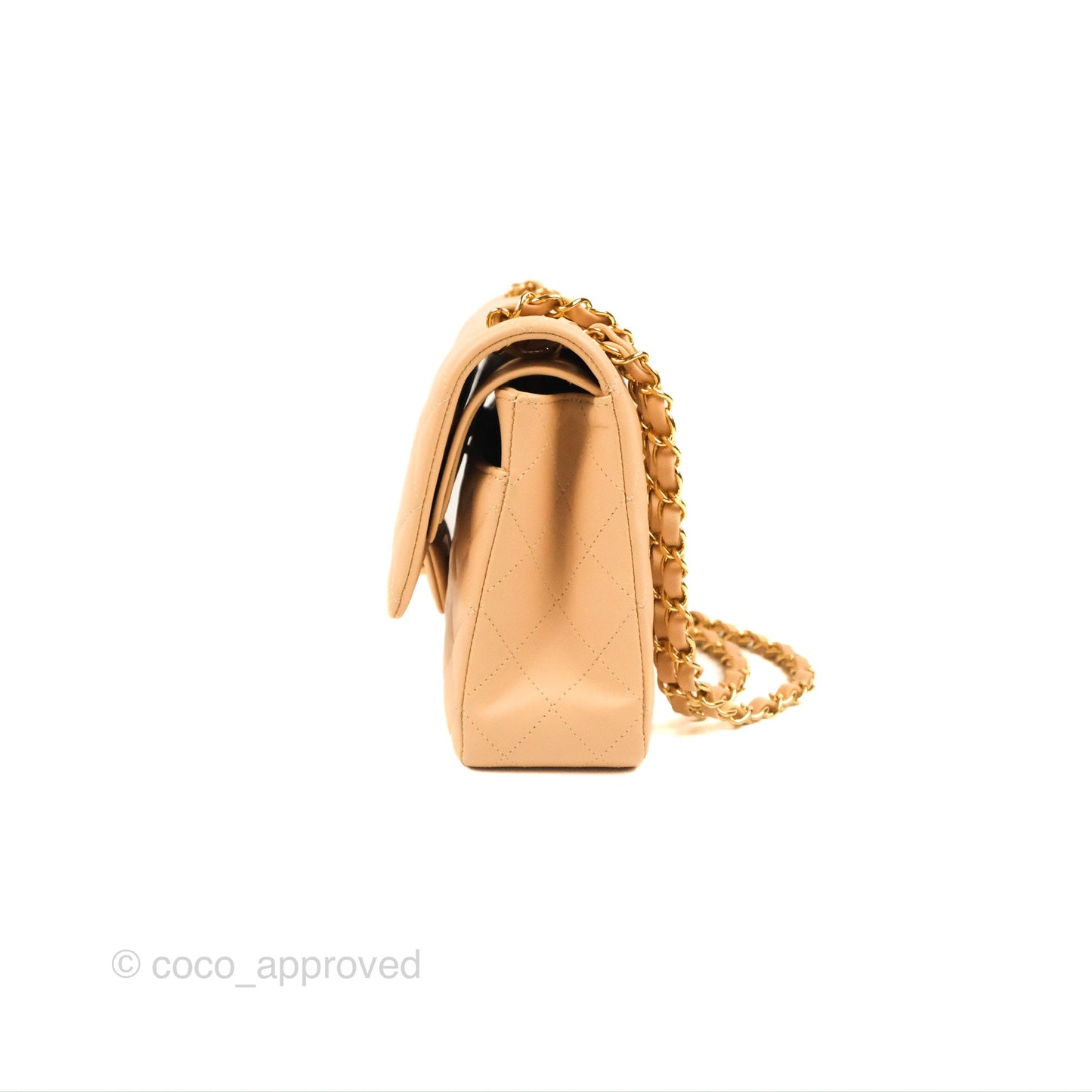 Chanel Classic M/L Medium Flap Quilted Beige Lambskin Gold Hardware