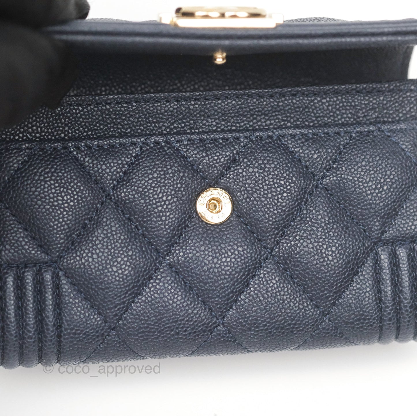 Chanel Quilted Boy Flap Card Holder Navy Caviar Gold Hardware