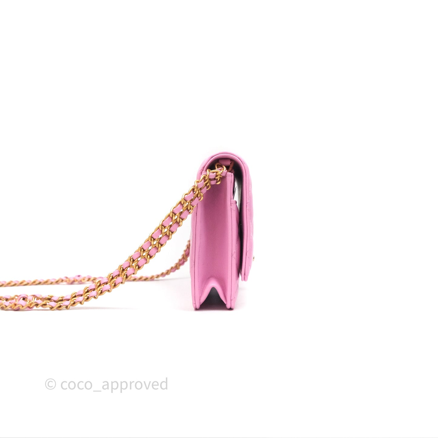 Chanel CC Chain Wallet On Chain WOC Pink Lambskin Aged Gold Hardware