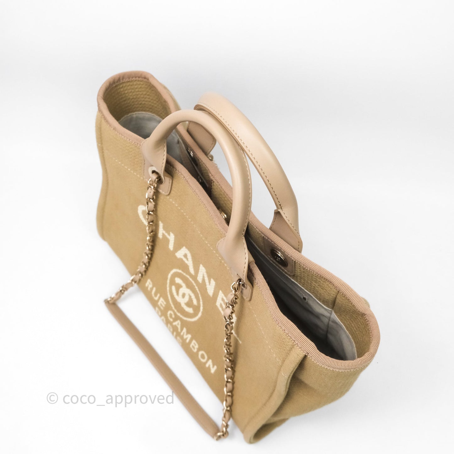 Chanel New Small Canvas Deauville Tote Beige Silver Hardware