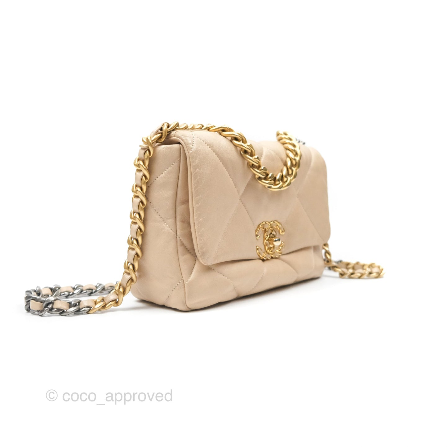 Chanel 19 Small Beige Goatskin Mixed Hardware