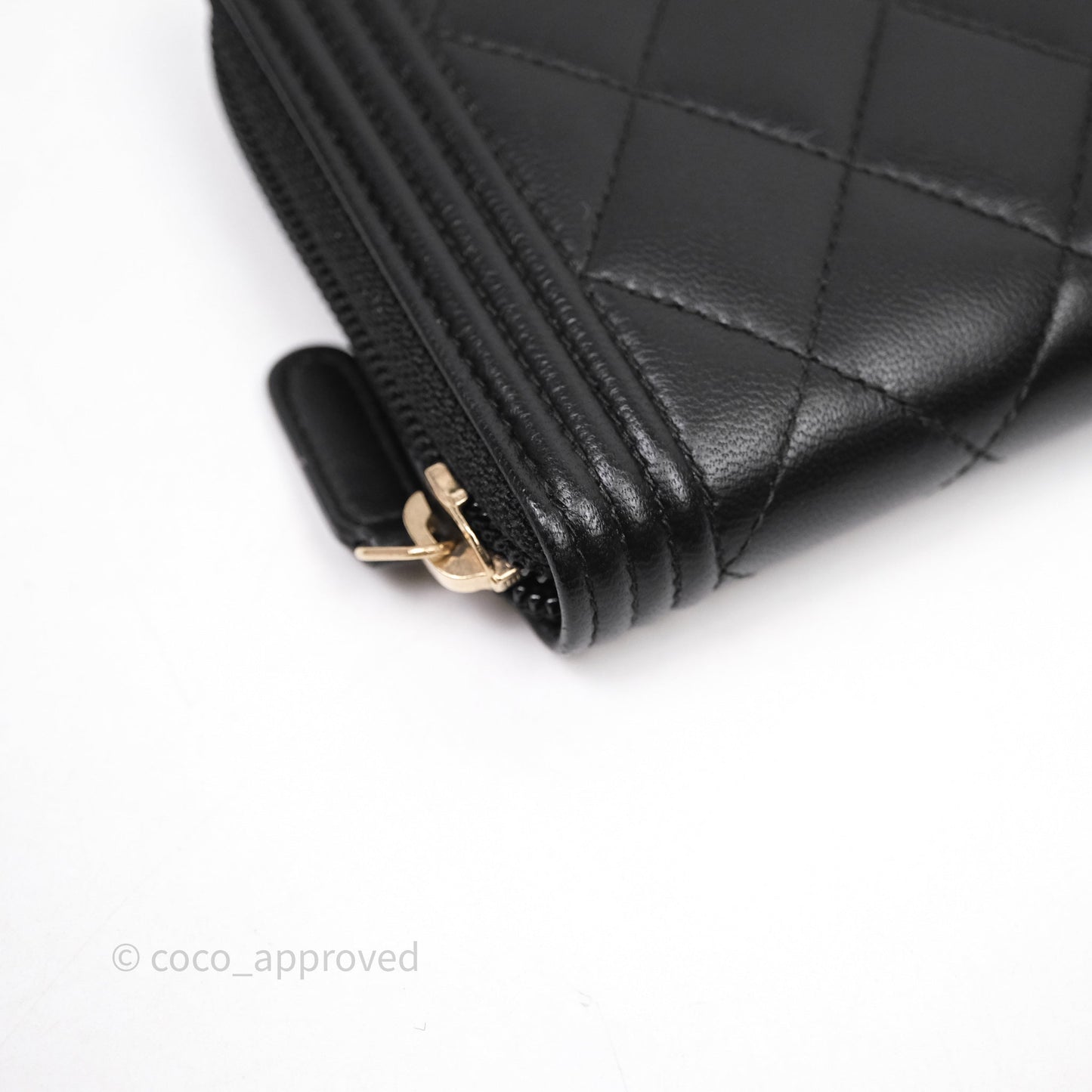 Chanel Boy Zip Long Wallet Black Lambskin Gold Hardware