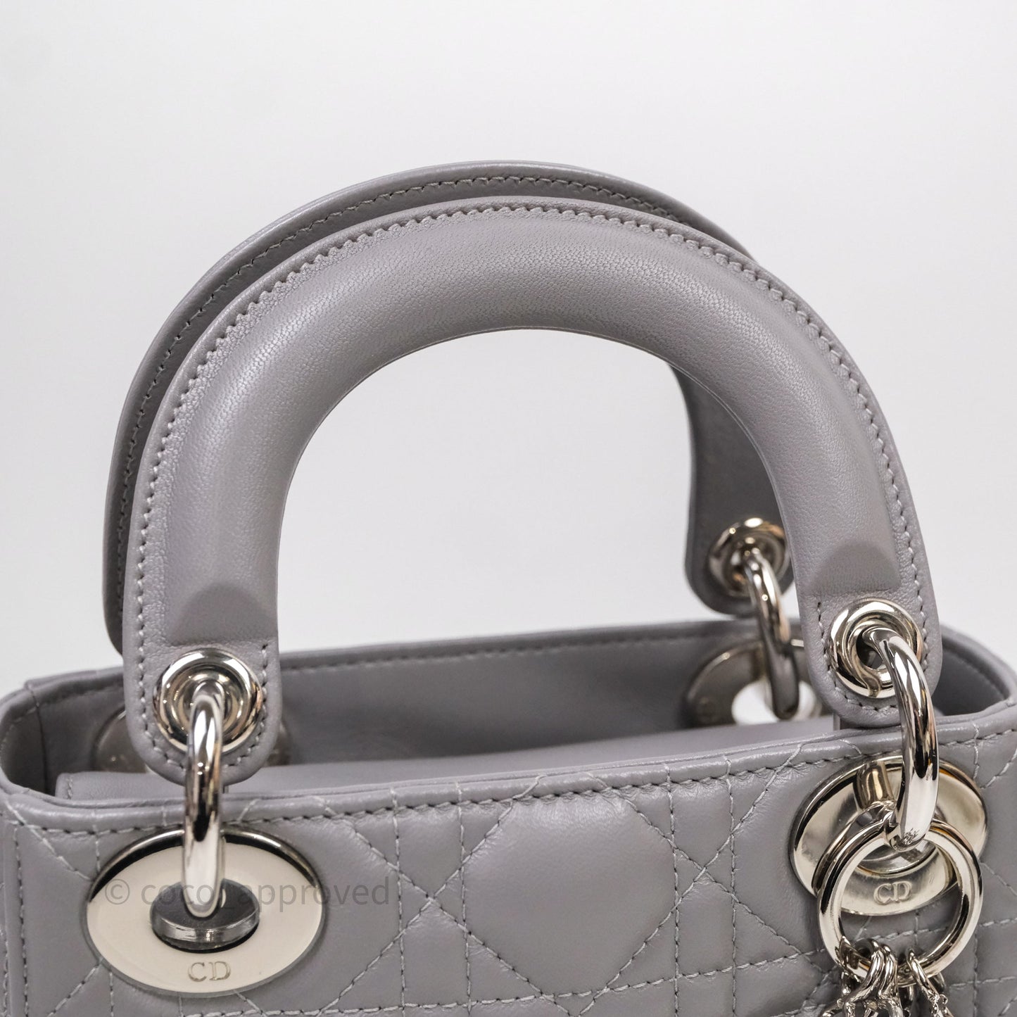 Christian Dior Mini Lady Dior Lambskin Cannage Grey Silver Hardware