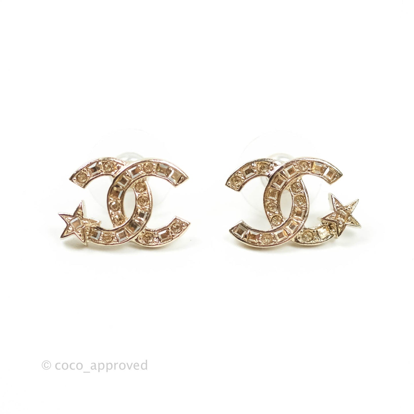 Chanel Crystal CC Star Earrings Gold Tone 21P