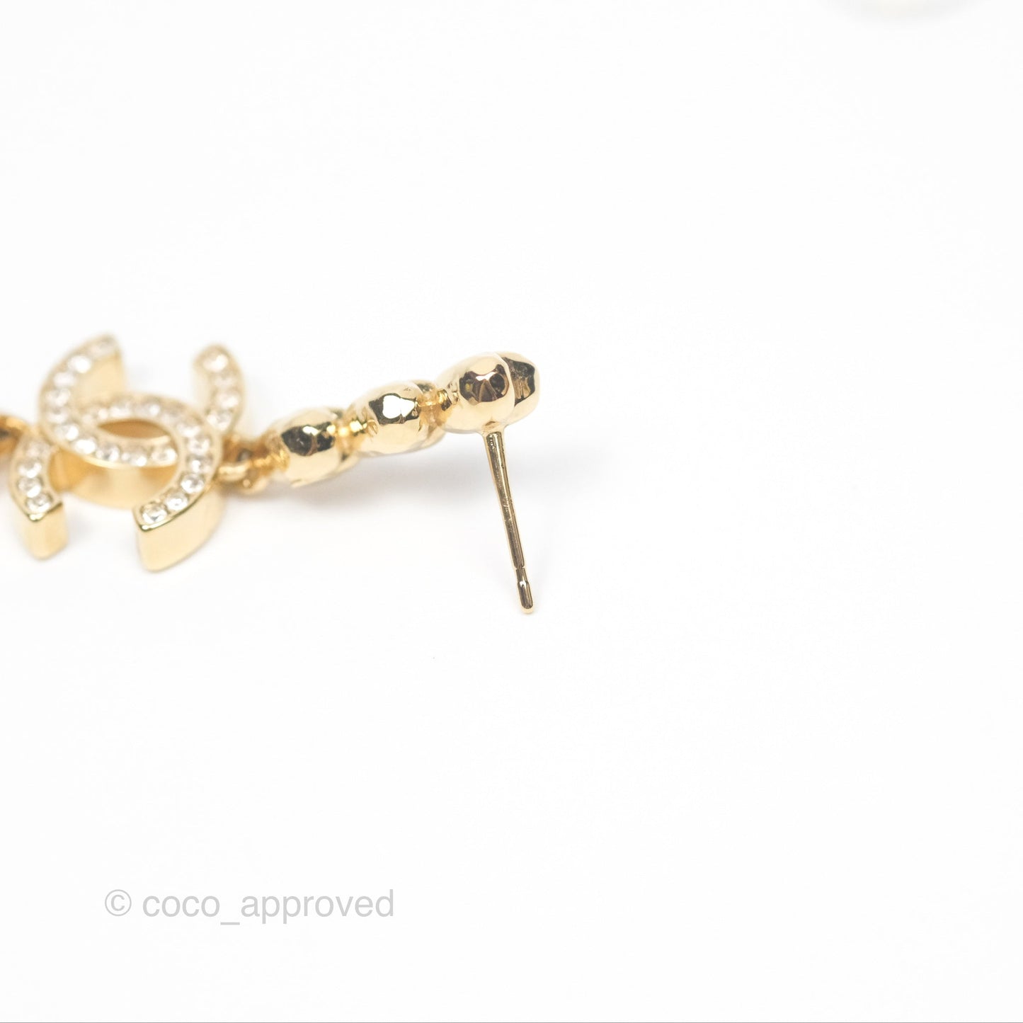 Chanel Crystal CC Heart Drop Earrings Gold Tone 23P