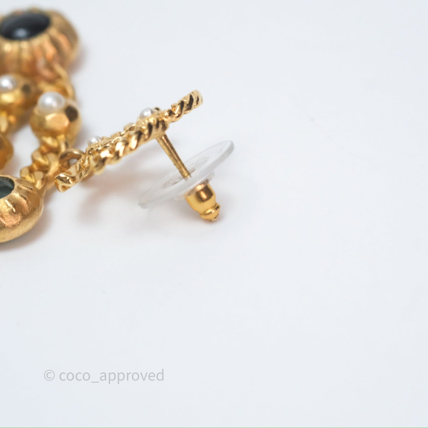 Chanel CC Pearl Stone Circle No.5 Earrings Aged Gold Tone 18K