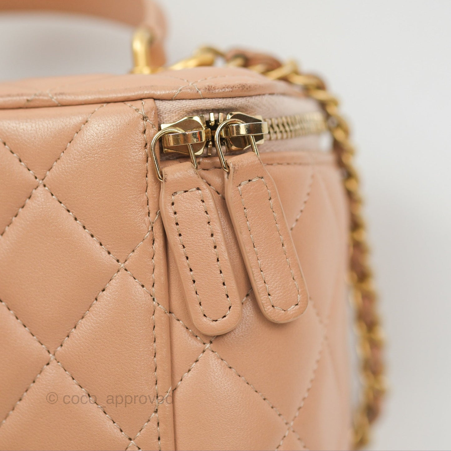 Chanel Vanity Rectangular Top Handle Beige Lambskin Aged Gold Hardware