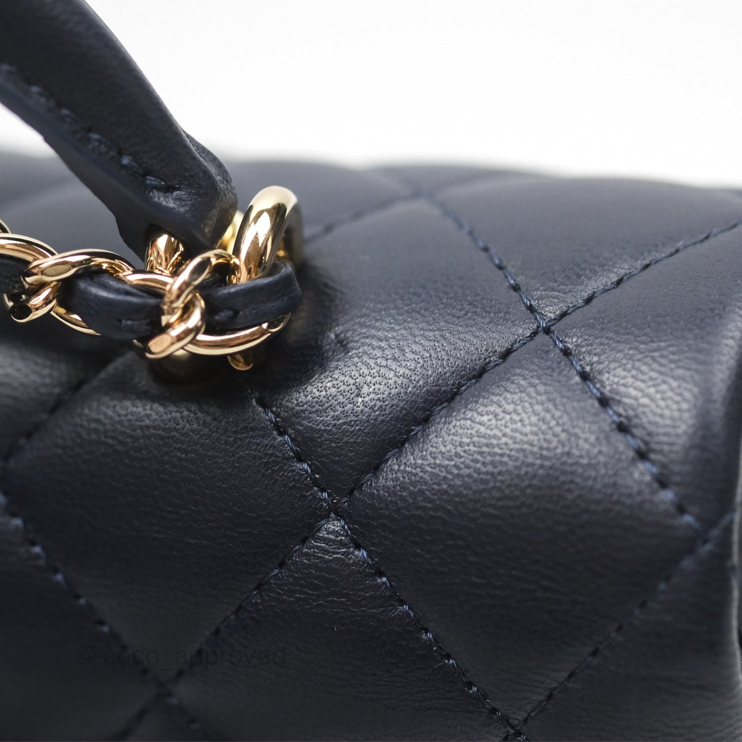 Chanel Top Handle Mini Rectangular Flap Bag Navy Lambskin Gold Hardware