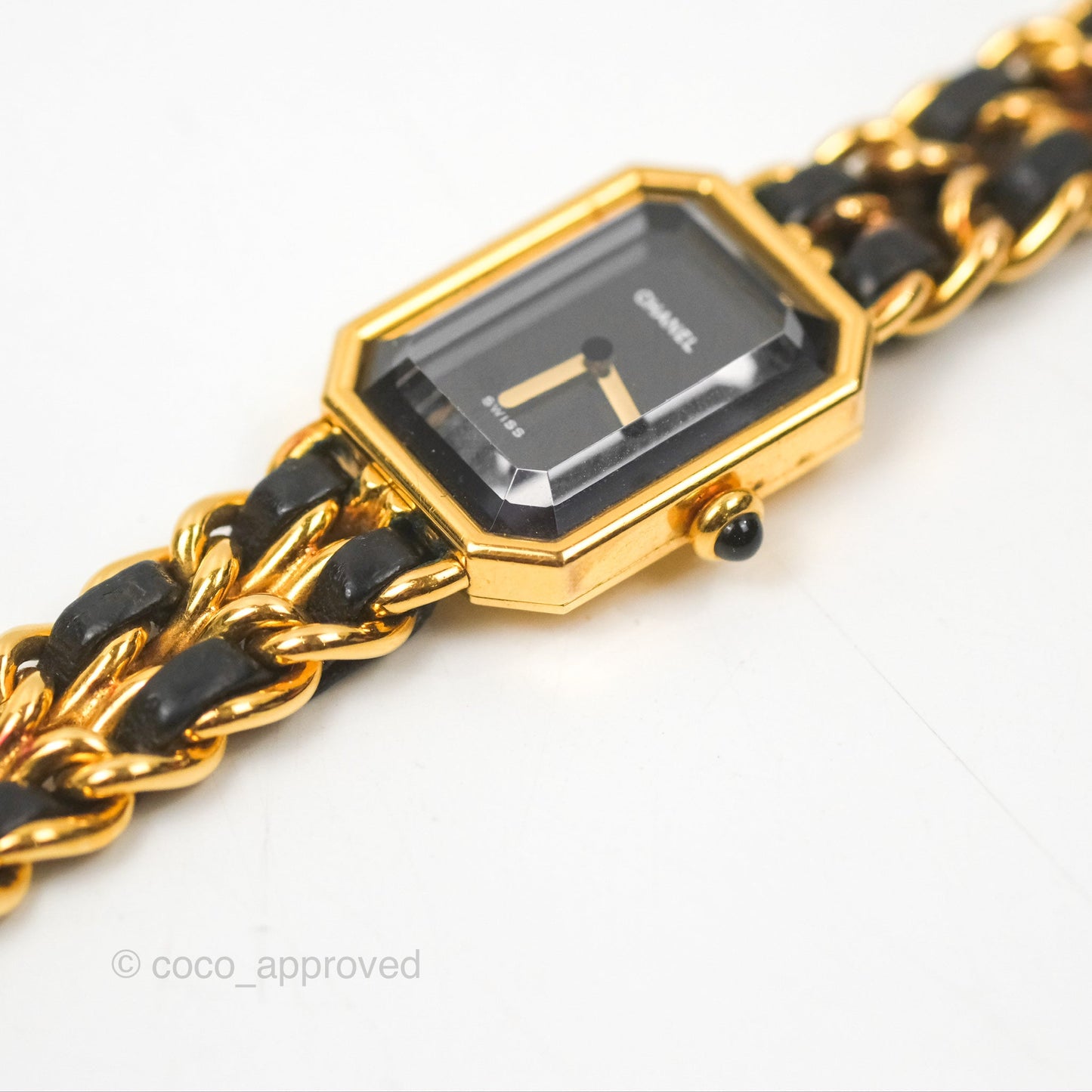 Chanel Vintage Première Watch Black Leather Gold Plated Size S