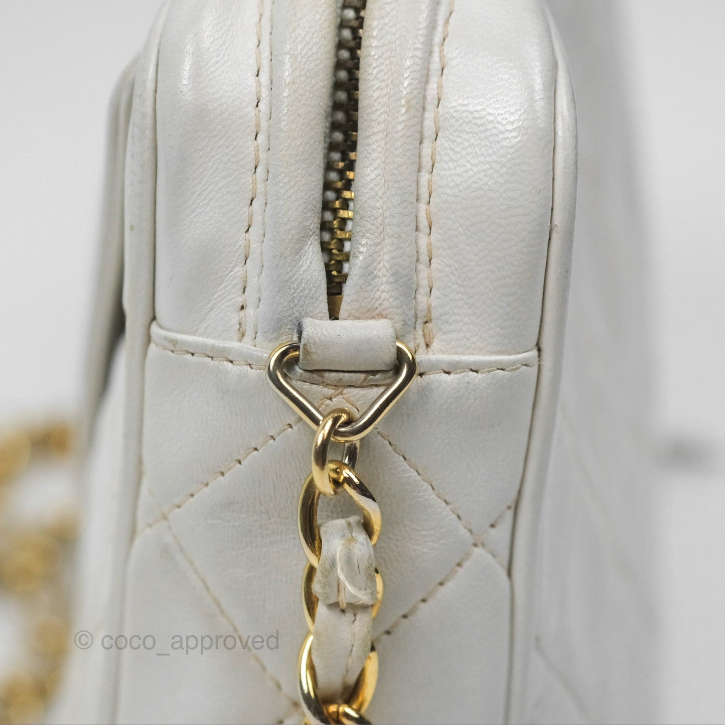 Chanel Vintage Small Camera Bag White Lambskin Gold Hardware