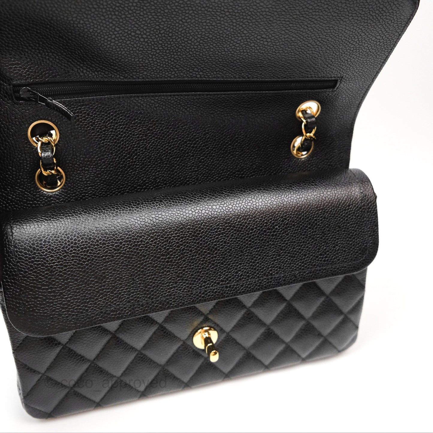 Chanel Classic M/L Medium Flap Quilted Black Caviar Gold Hardware