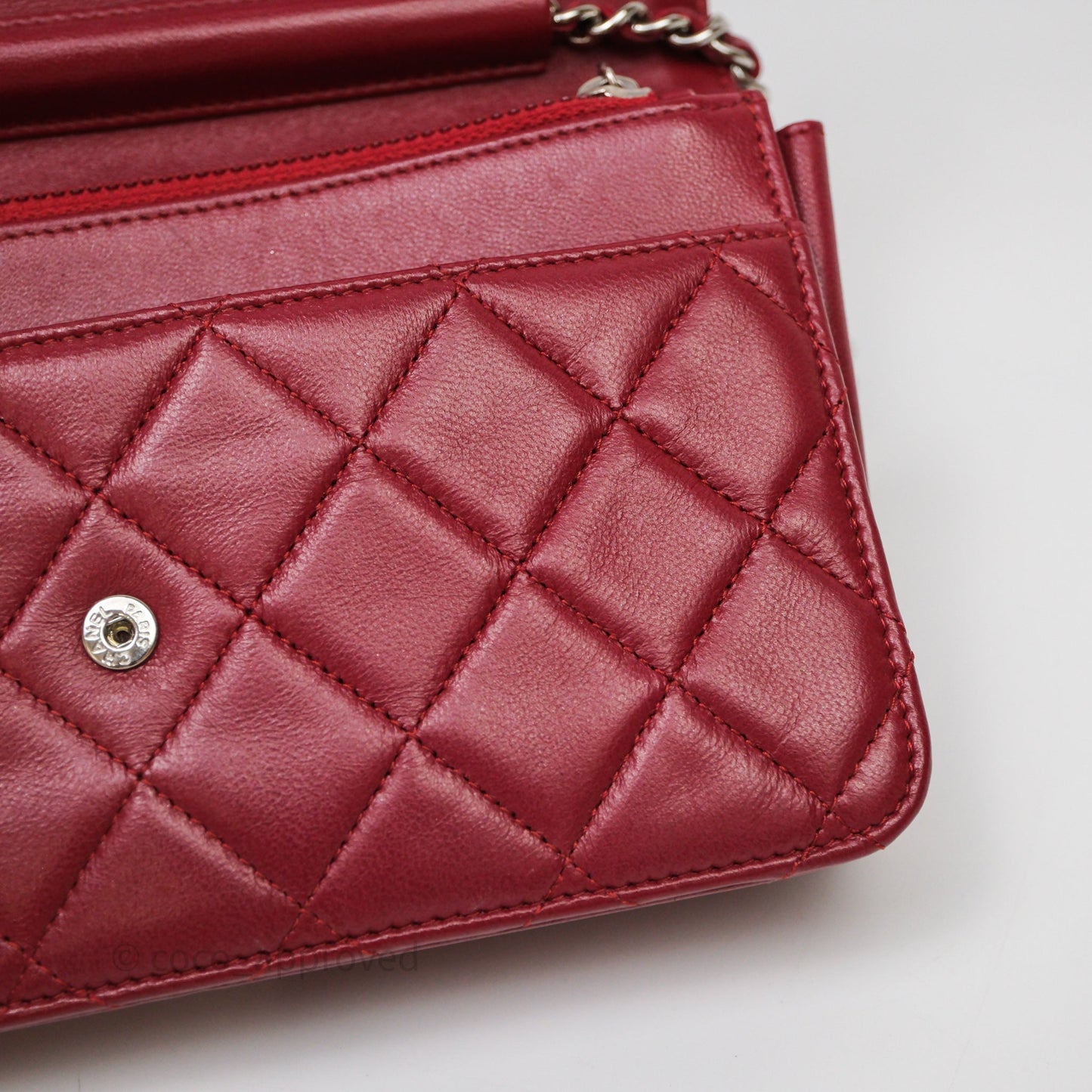 Chanel Quilted Wallet on Chain WOC Red Lambskin Silver Hardware