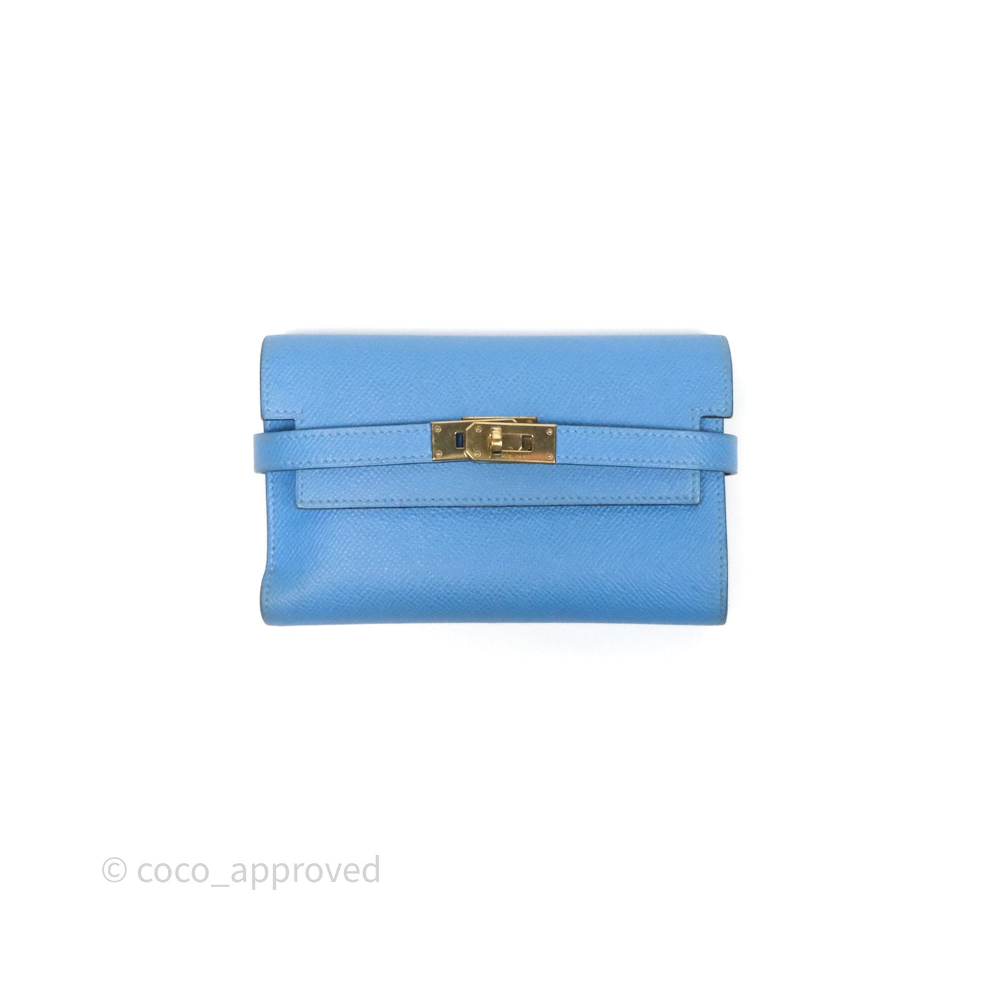 Hermès Kelly Depliant Wallet Blue Epsom Gold Hardware