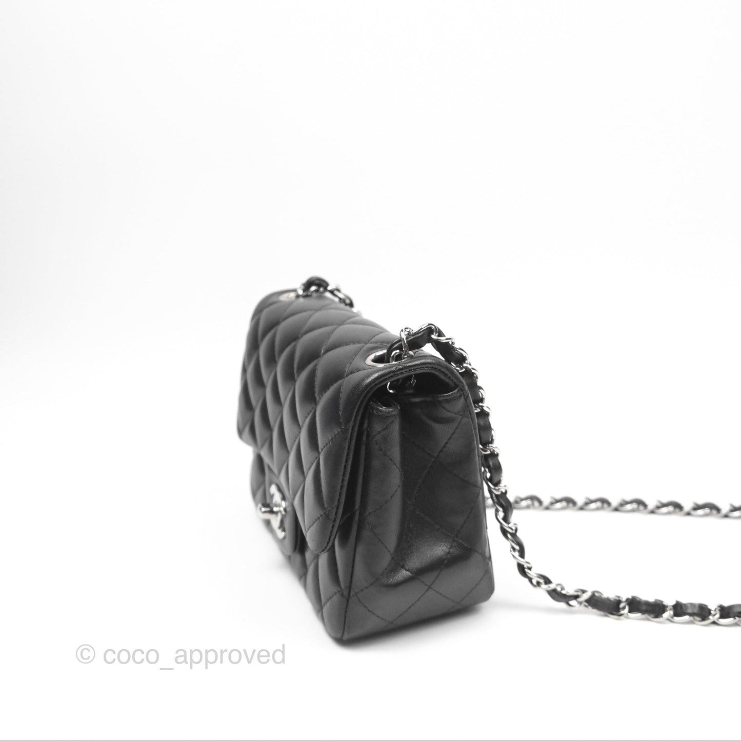 Chanel Mini Square Flap Quilted Black Lambskin Silver Hardware