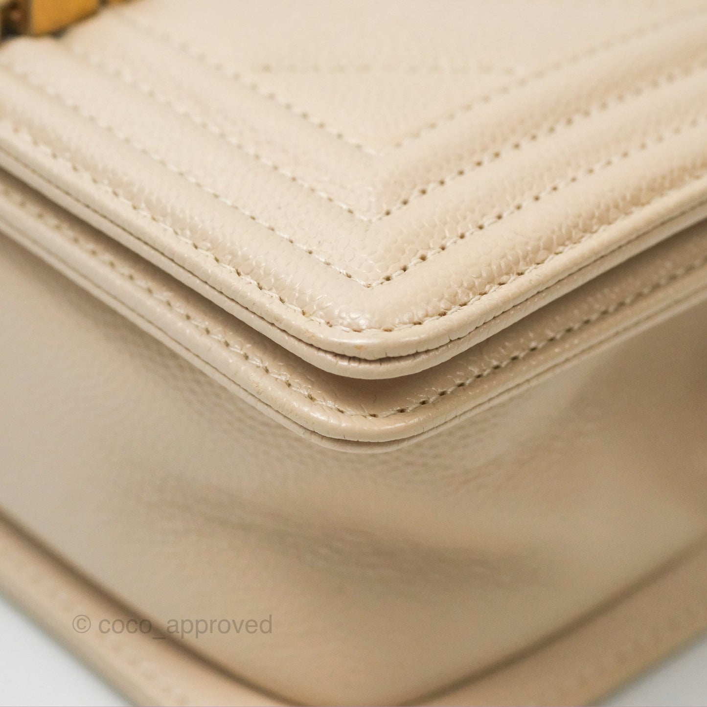 Chanel Chevron Small Boy Cream Ivory Caviar Aged Gold Hardware