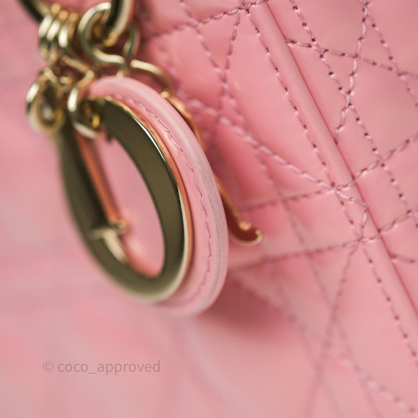 Dior Mini Lady Dior Pink Pearlescent Patent Cannage Gold Hardware