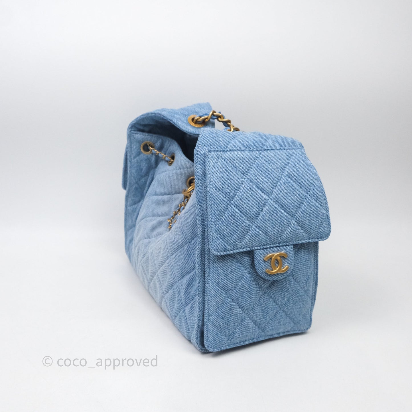 Chanel 25 Small Hobo Blue Washed Denim Aged Gold Hardware