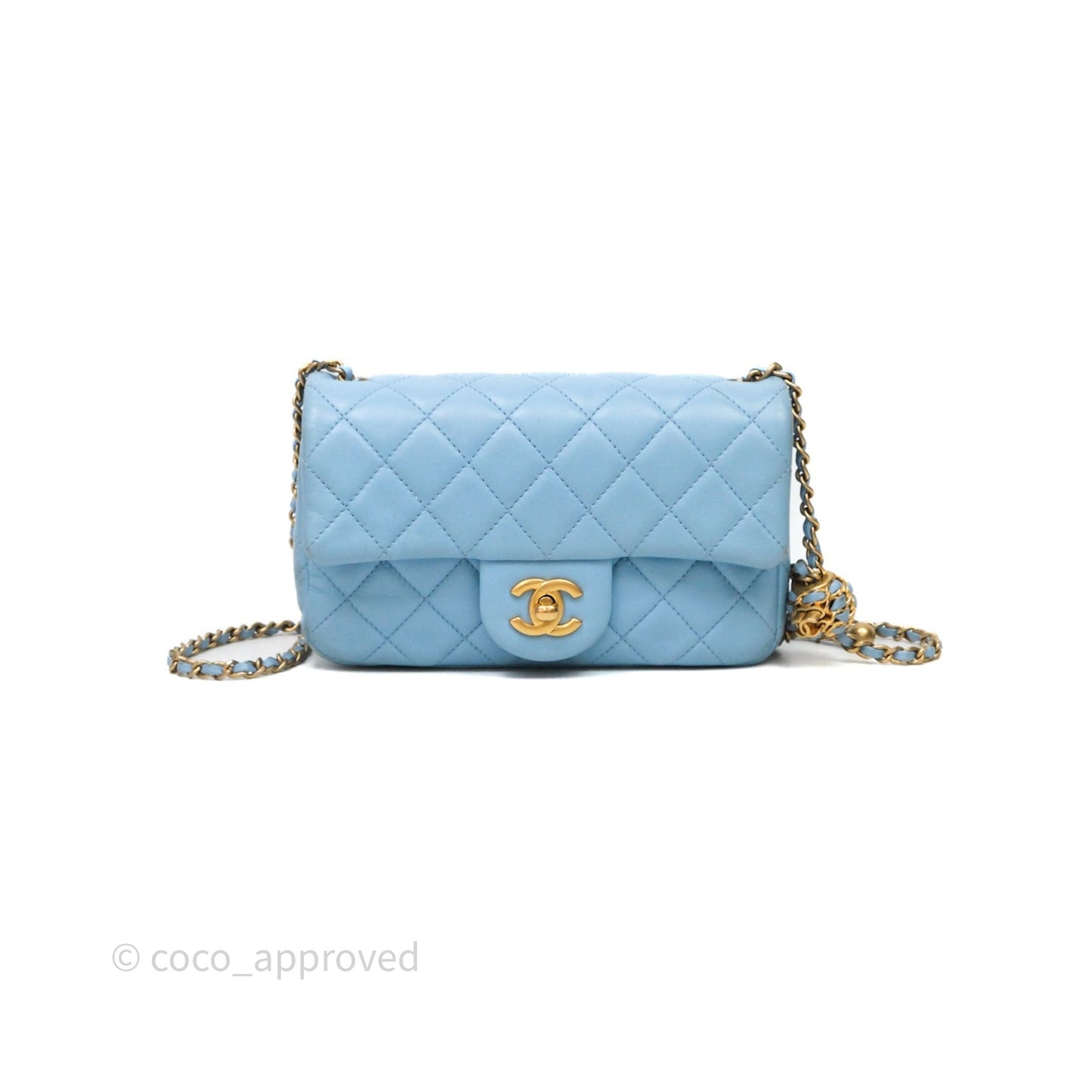 Chanel Mini Rectangular Pearl Crush Quilted Blue Lambskin Aged Gold Hardware