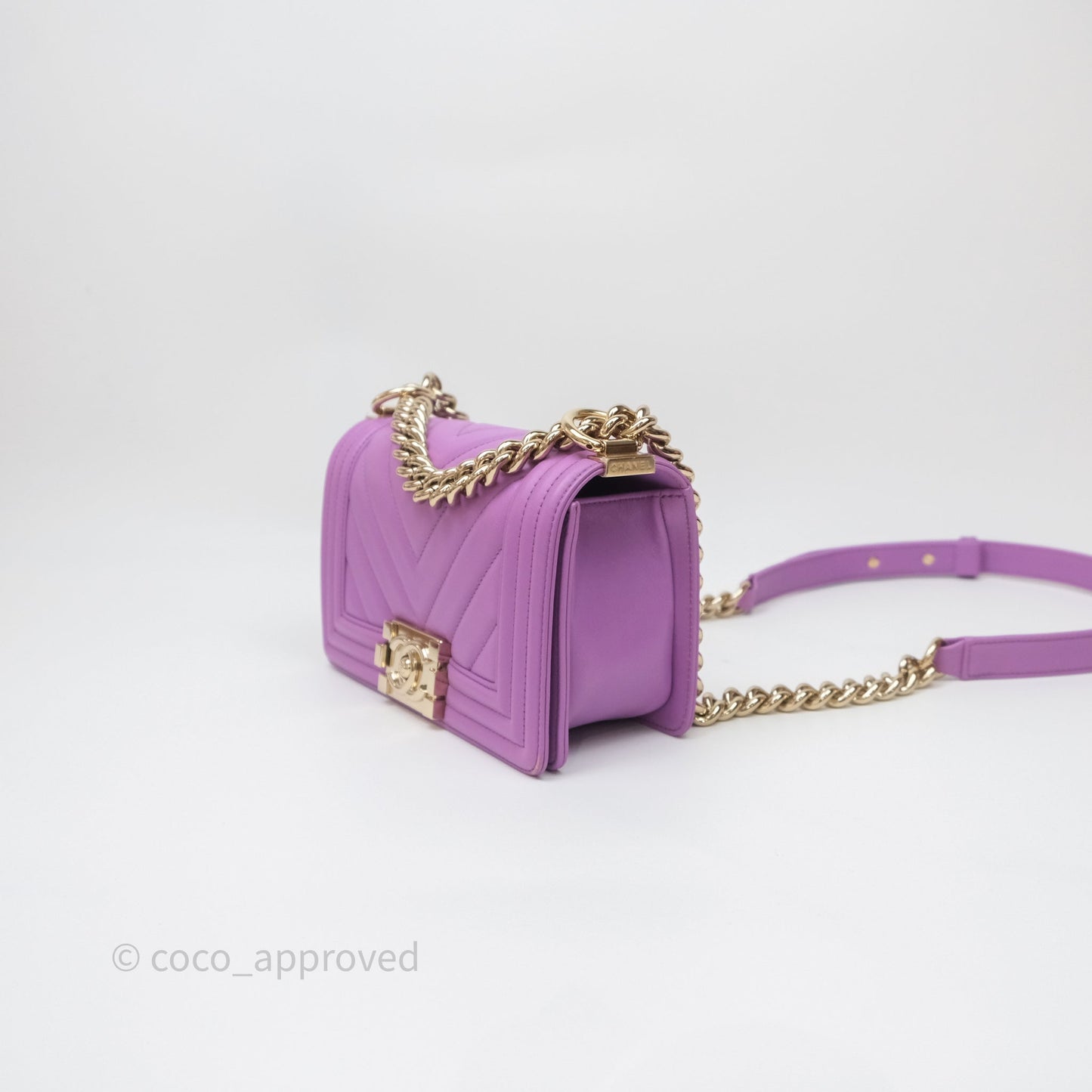 Chanel Chevron Small Boy Purple Calfskin Gold Hardware