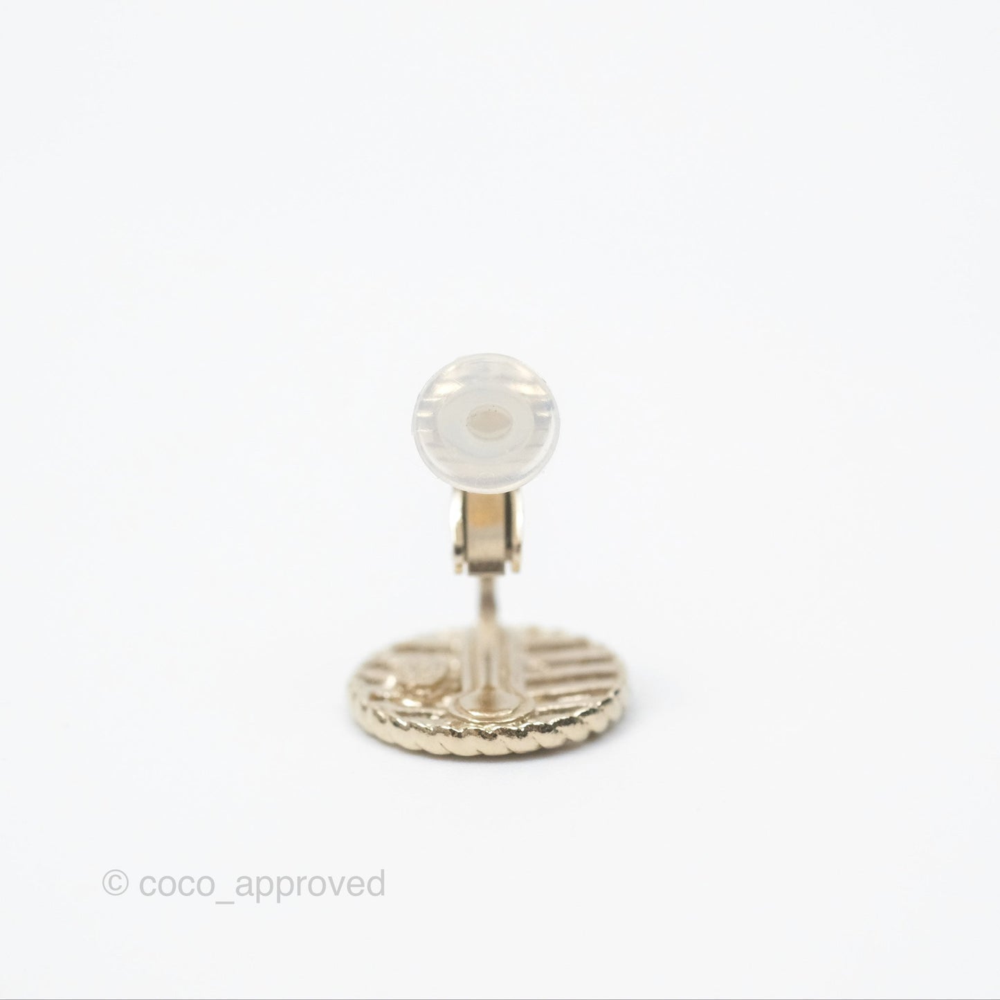 Chanel CC Round Ear Clips Black Gold Tone 19C