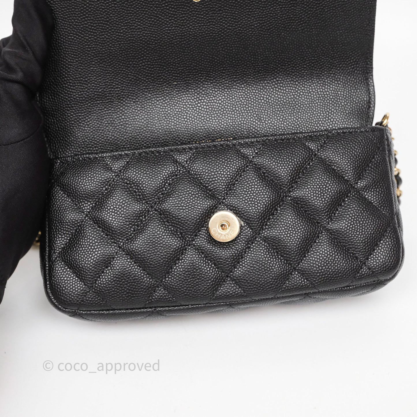 Chanel Classic Flap Phone Holder With Chain Black Caviar Gold Hardware