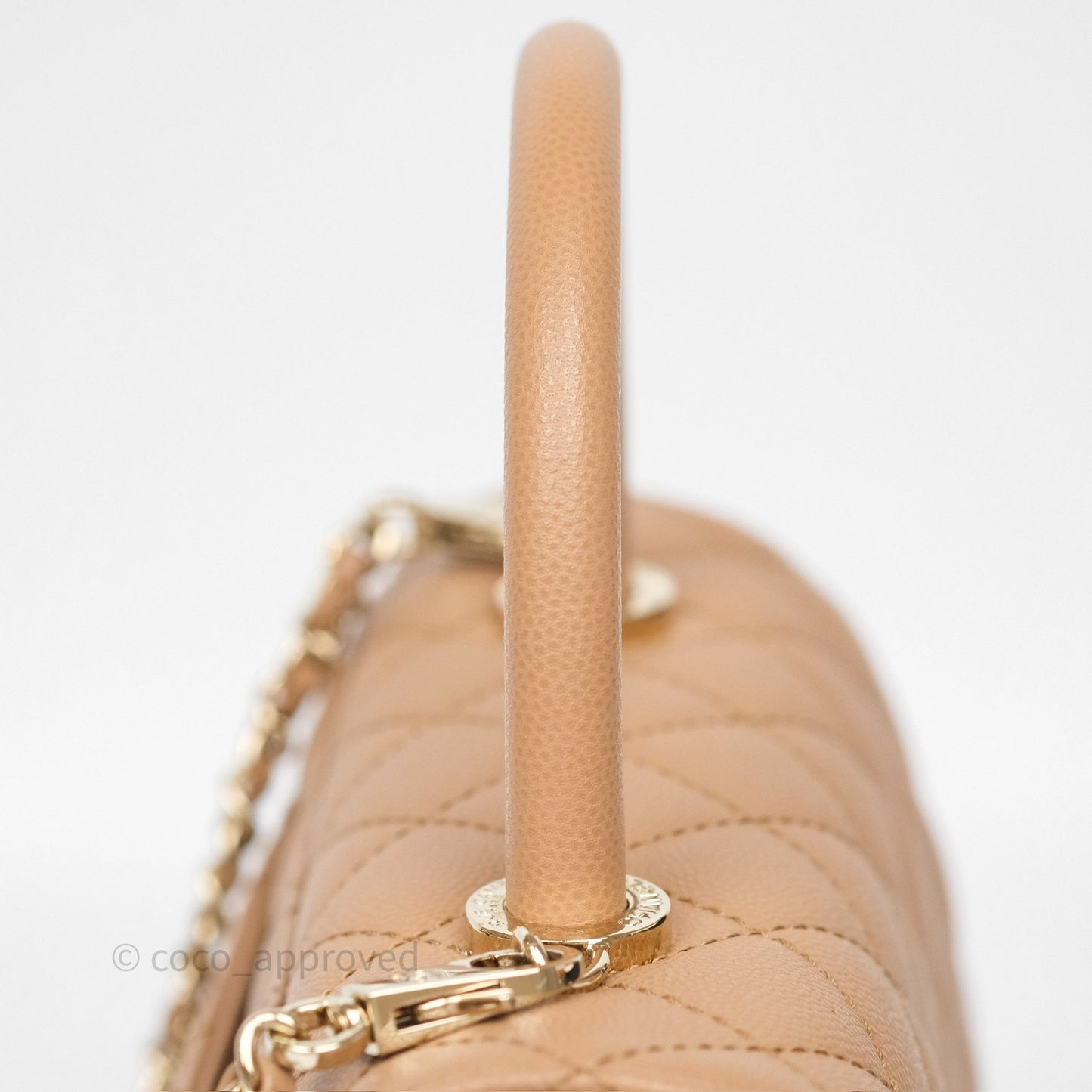 Chanel Small Coco Handle Quilted Beige Caviar Gold Hardware