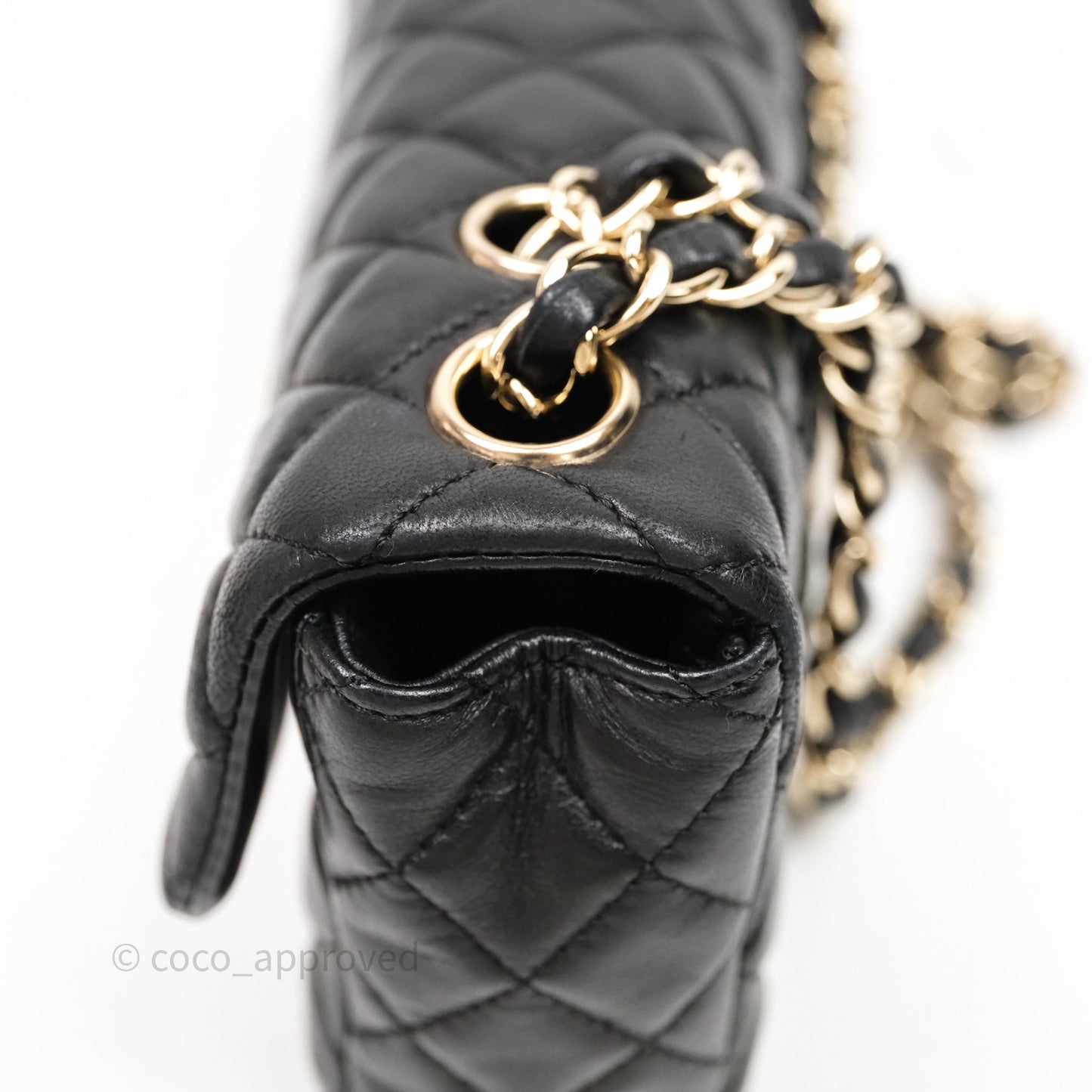 Chanel Quilted East West With Charm Flap Bag Lambskin Black Gold Hardware