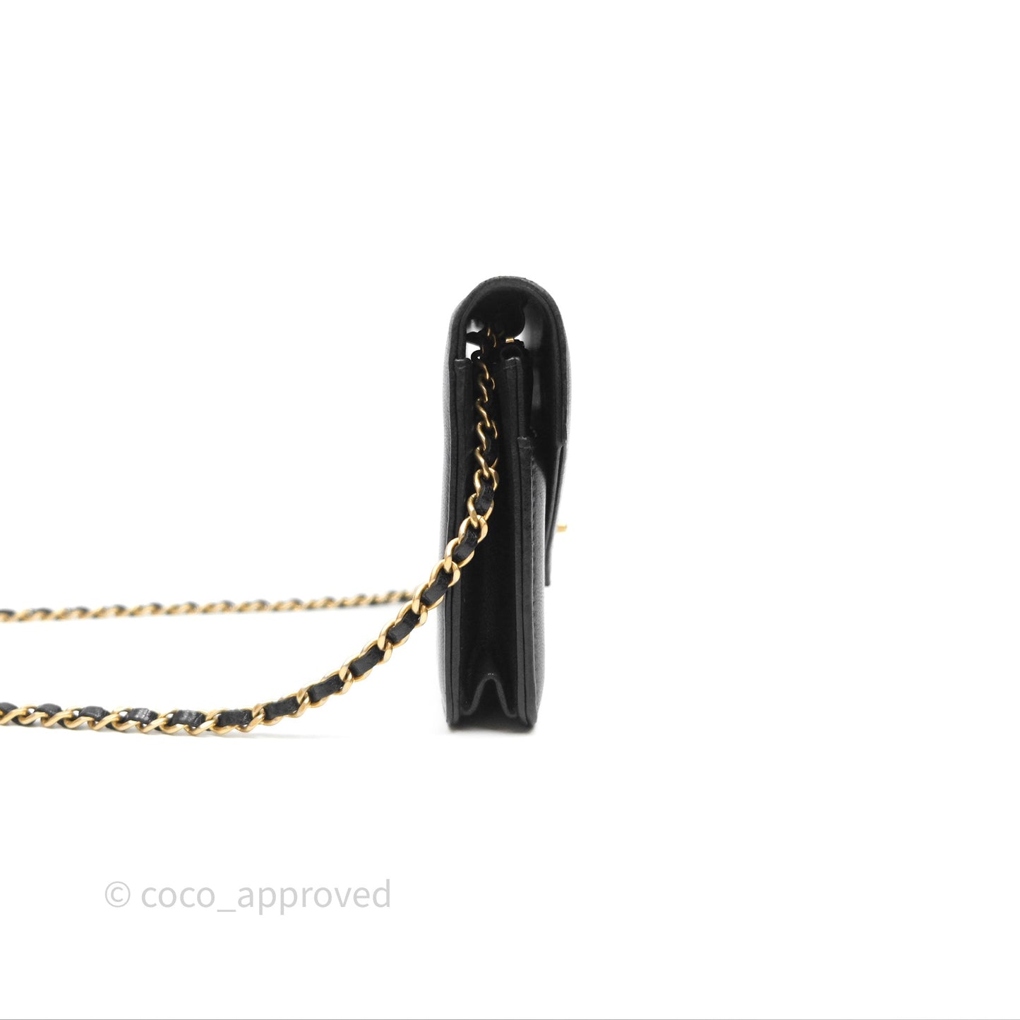 Chanel Reversed Chevron Wallet On Chain WOC Black Lambskin Aged Gold Hardware