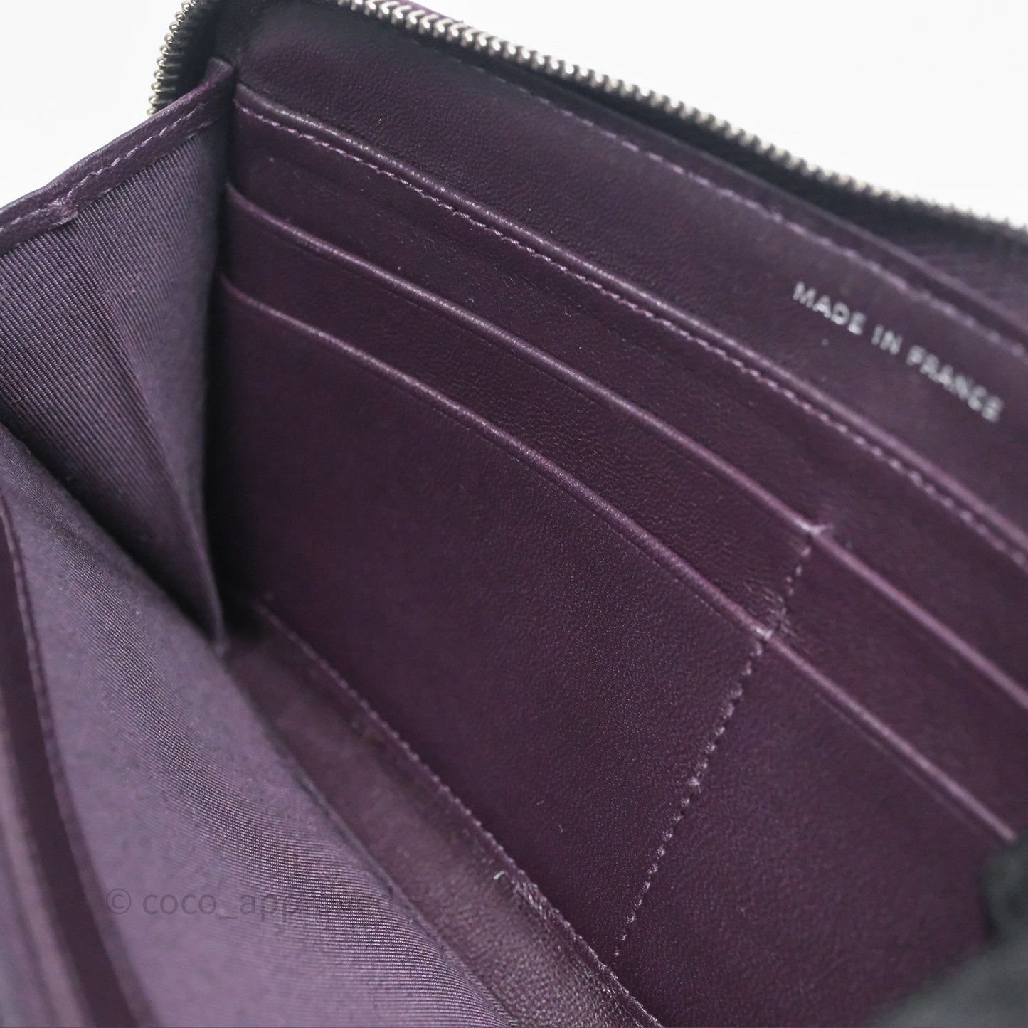 Chanel Classic Zipped Long Wallet Dark Purple Lambskin Silver Hardware
