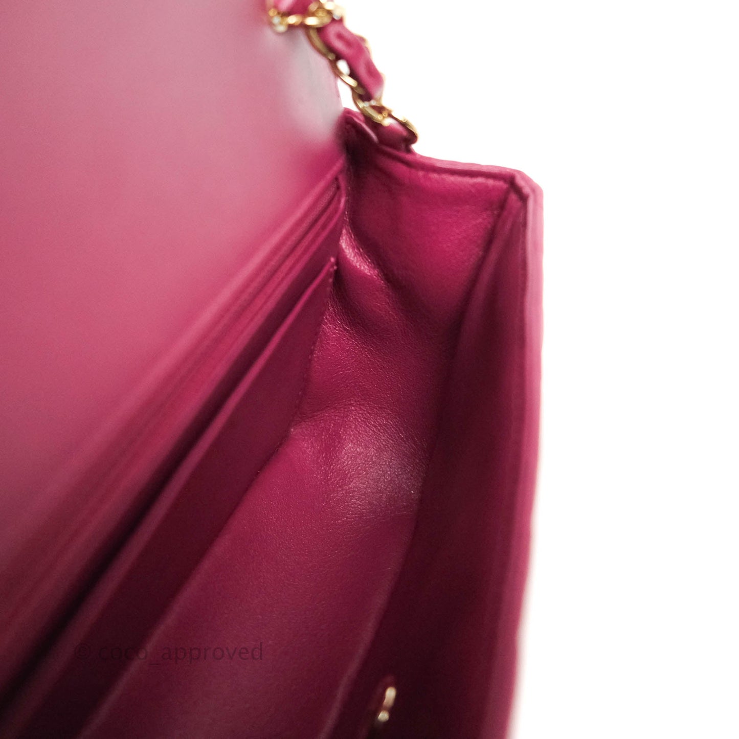Chanel Chevron Mini Rectangular Lambskin Flap Dark Pink Gold Hardware