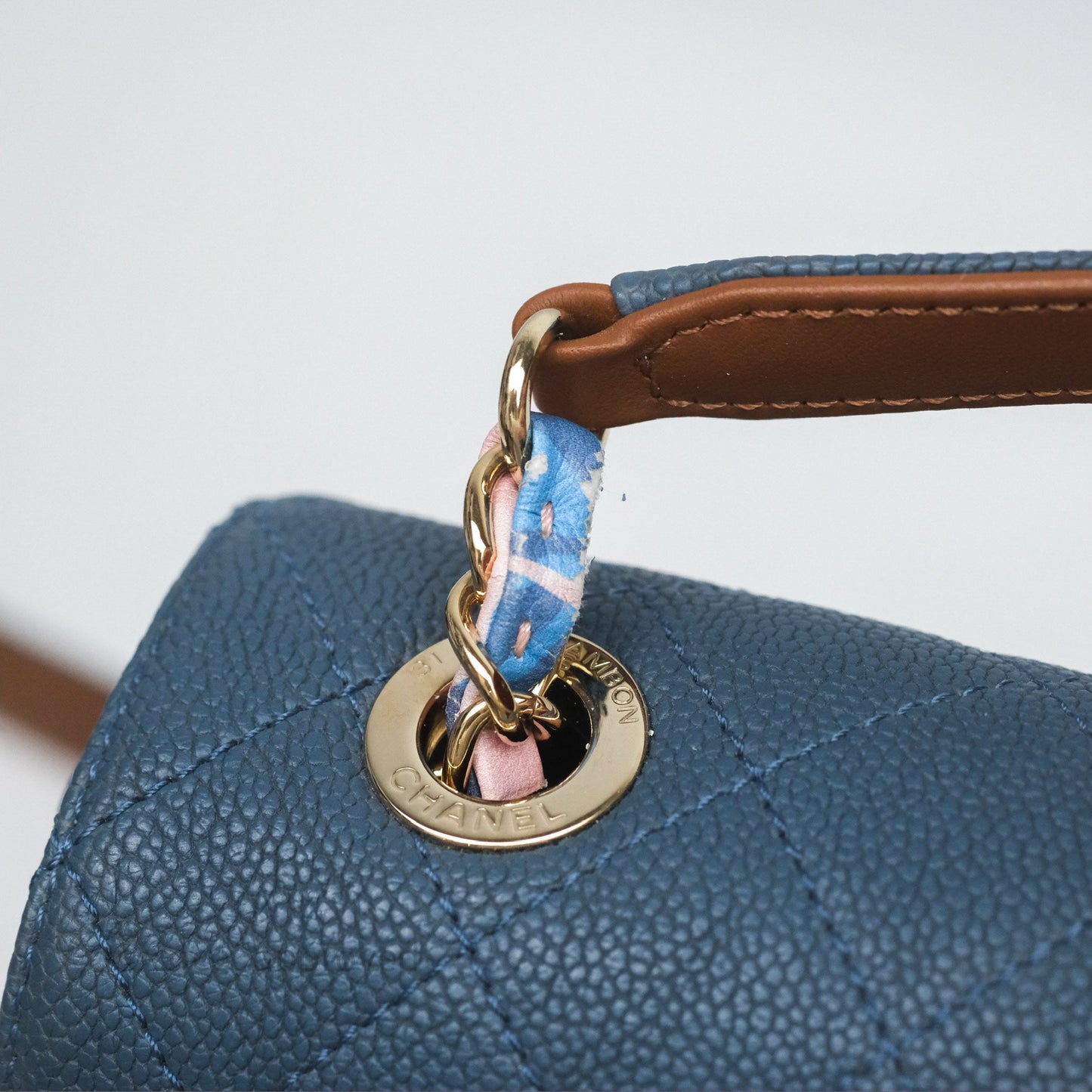 Chanel Medium Cuba Top Handle Flap Bag Blue Caviar Gold Hardware
