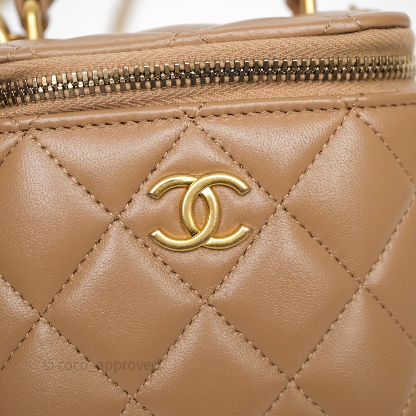 Chanel Mini Metal Top Handle Vanity With Chain Dark Beige Lambskin Aged Gold Hardware