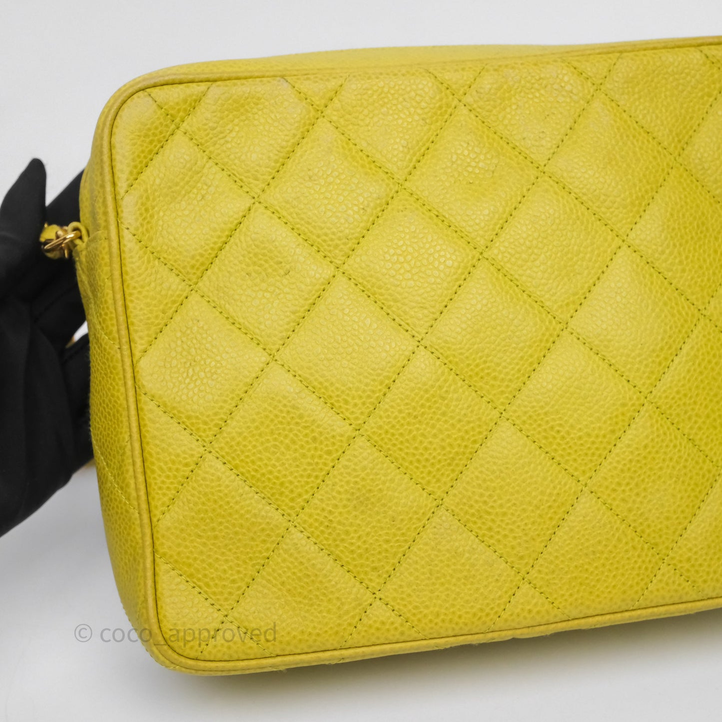 Chanel Vintage Quilted Camera Bag Green Yellow Caviar Gold Hardware