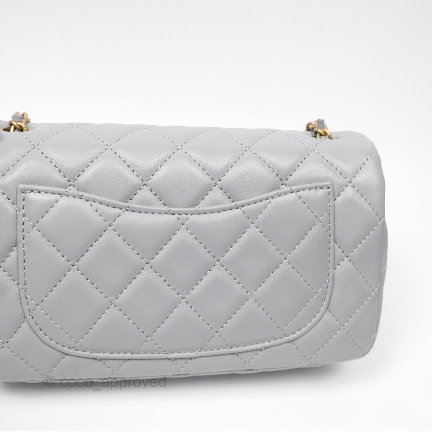 Chanel Mini Rectangular Pearl Crush Grey Lambskin Aged Gold Hardware