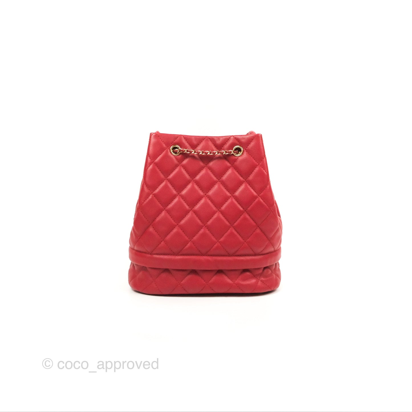 Chanel Medium Quilted Rolled Up Bucket Drawstring Bag Red Caviar Gold Hardware