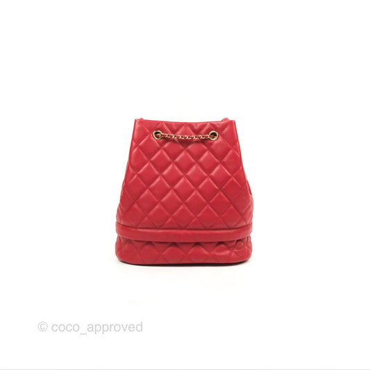 Chanel Medium Quilted Rolled Up Bucket Drawstring Bag Red Caviar Gold Hardware