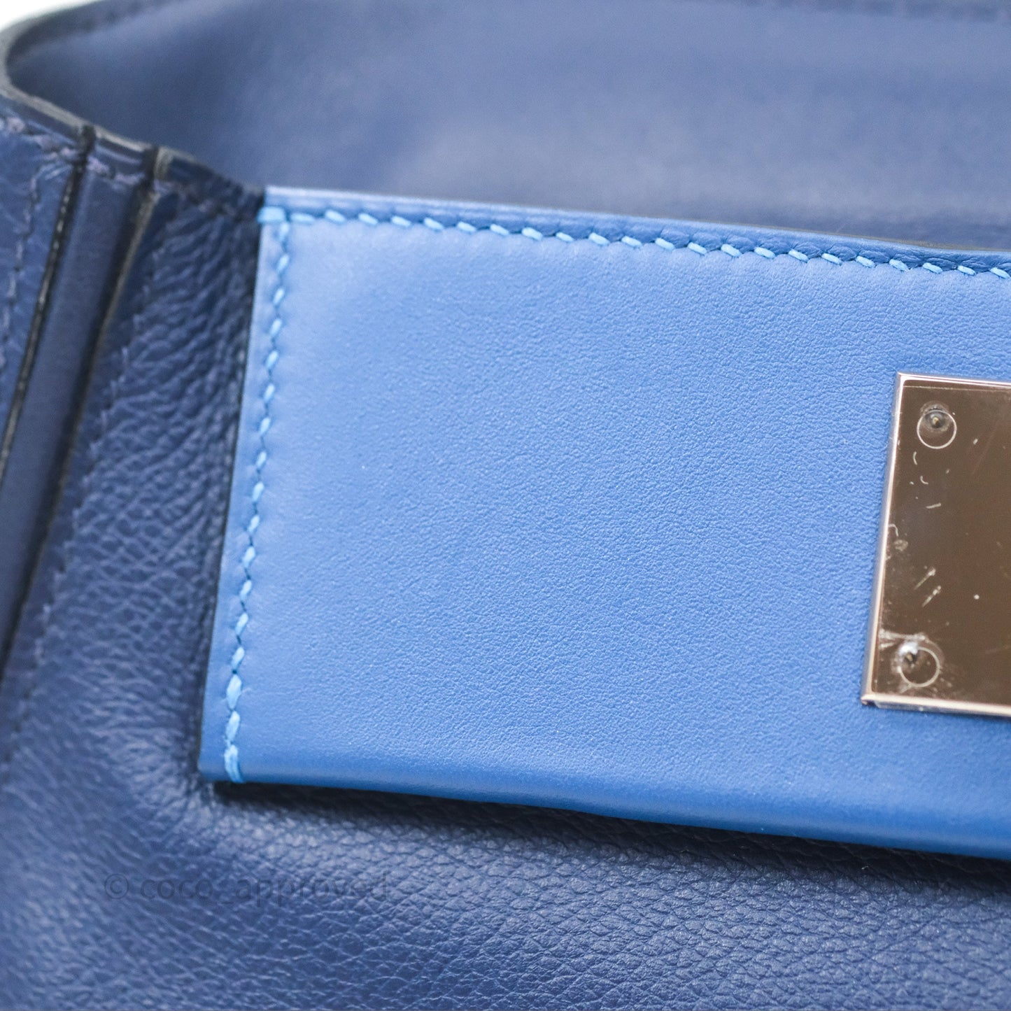 Hermès 24/24 21 Mini Bleu Saphir 73/ Bleu Indigo 76/ Bleu France 71 Evercolor/ Swift Palladium Hardware