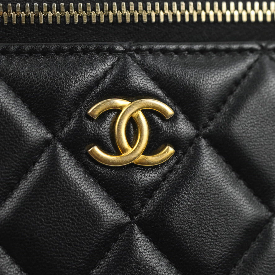 Chanel Vanity Rectangular Top Handle Black Lambskin Gold Hardware