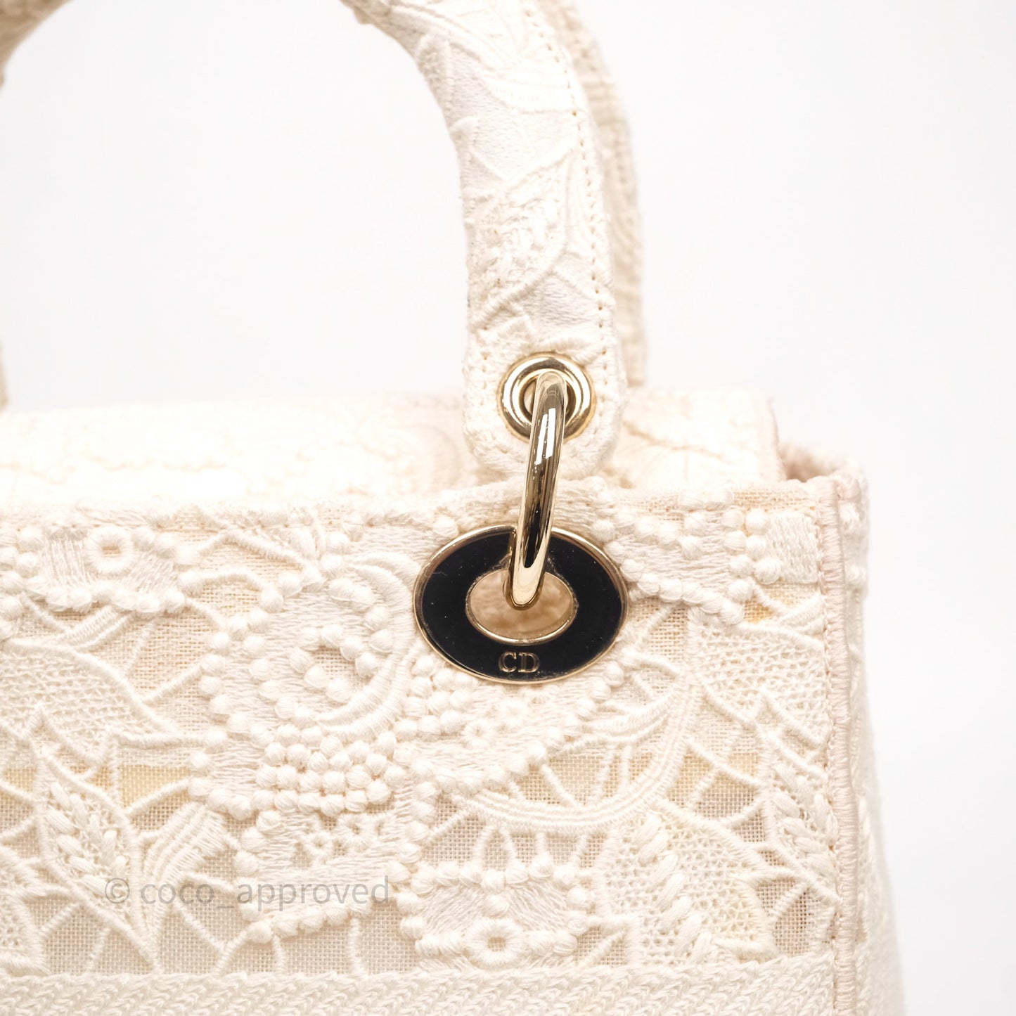 Christian Dior Lace Medium Lady Dior Ivory White Gold Hardware