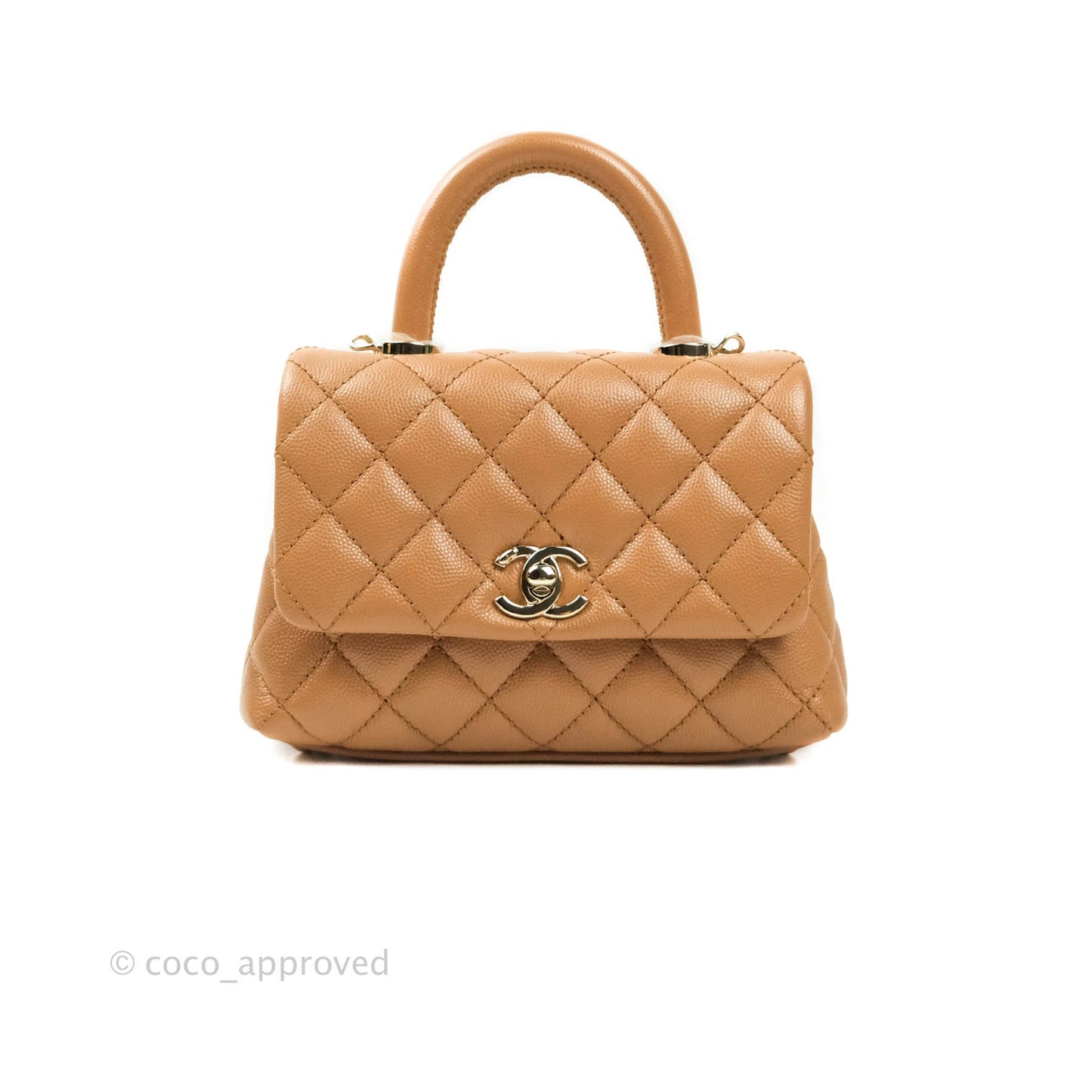 Chanel Quilted Extra Mini Coco Handle Dark Beige Caviar Gold Hardware 21P