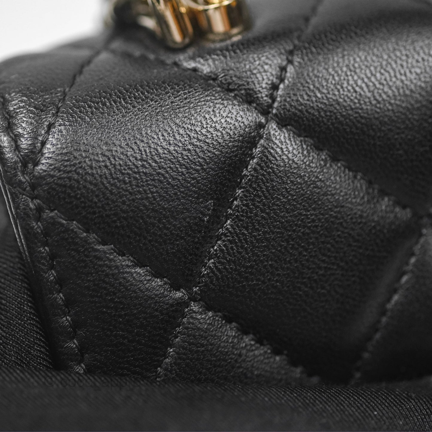 Chanel Mini Handle Flap Coin Purse With Chain Black Lambskin Gold Hardware