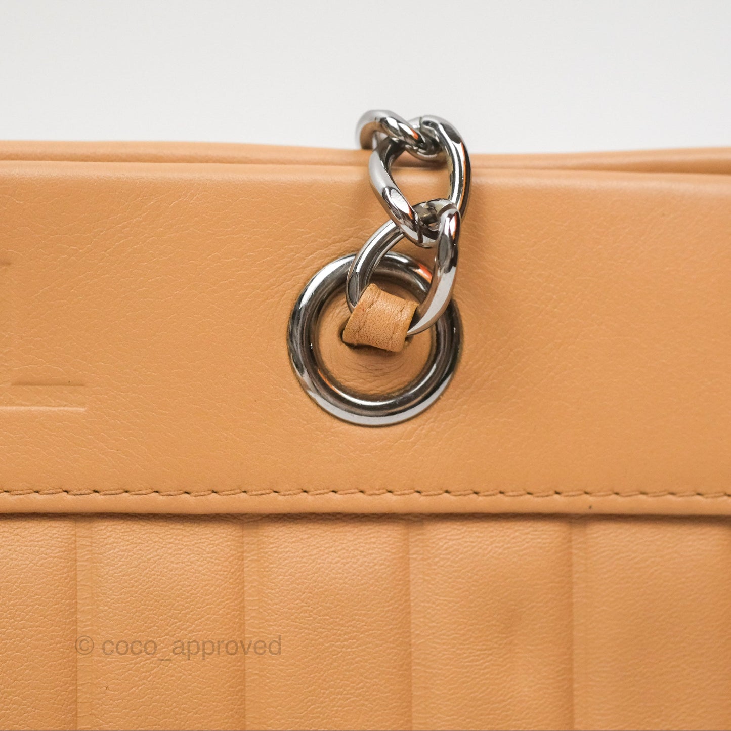 Chanel Vertical Quilted Lax East West Shoulder Bag Beige Calfskin