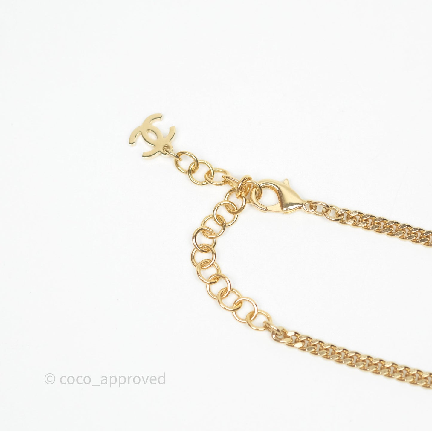 Chanel Black Leather CC Pearl Crystal Necklace Gold Tone 24K