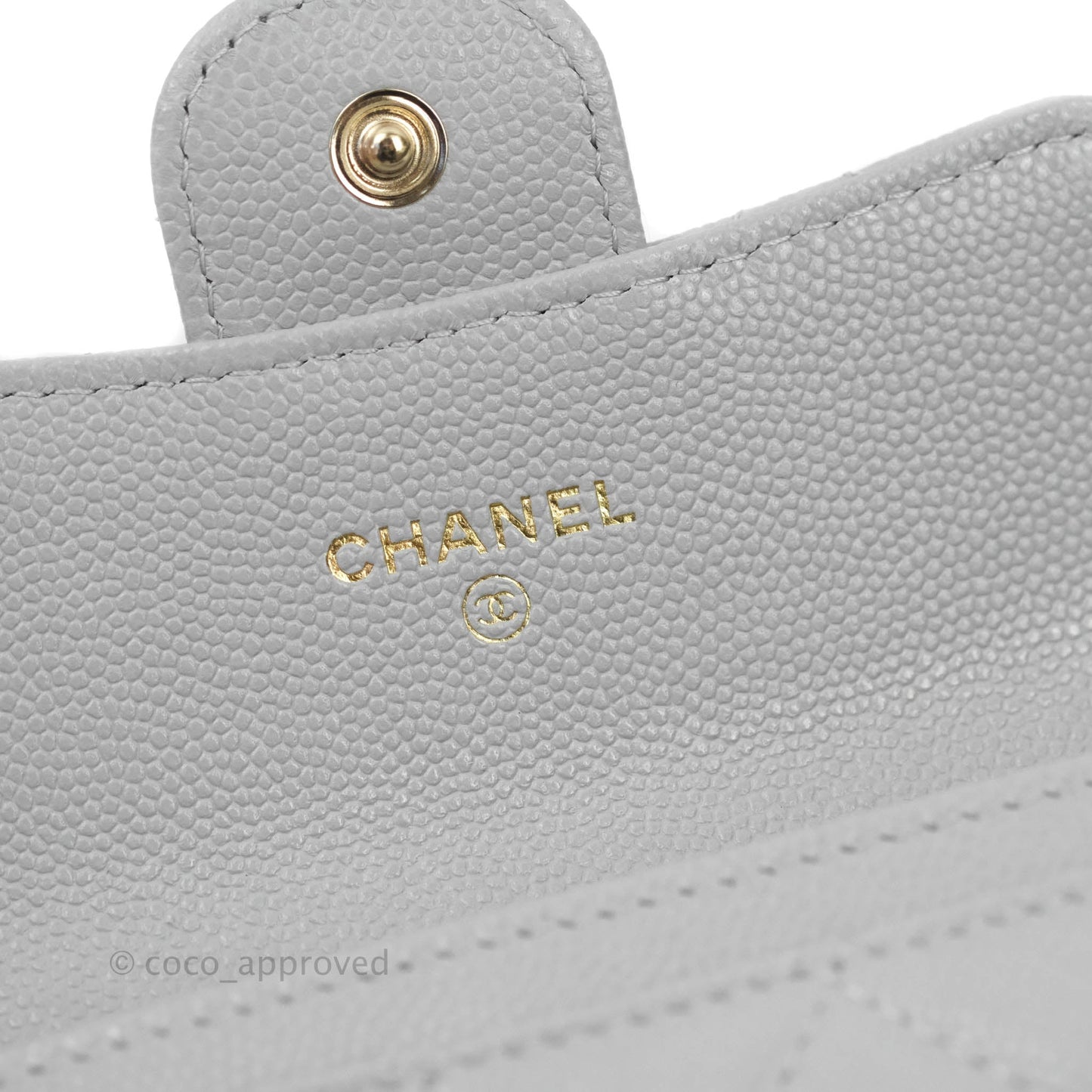 Chanel Quilted Flap Card Holder Grey Caviar Gold Hardware 21A