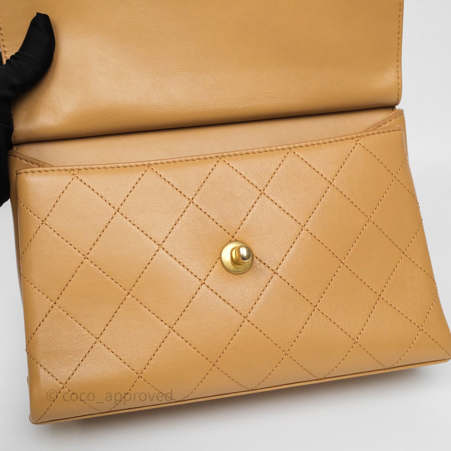 Chanel Small Coco Luxe Flap Bag Caramel Beige Calfskin Aged Gold Hardware