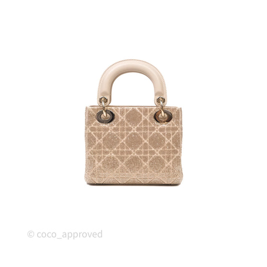 Christian Dior Mini Dior Caramel Beige Microbead-Embroidered Cotton with Cannage Motif