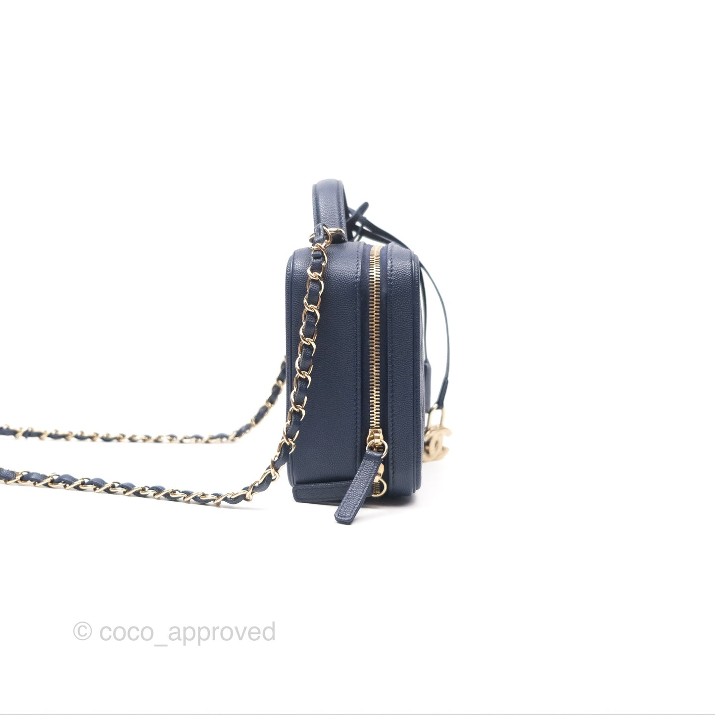 Chanel Quilted Medium CC Filigree Vanity Case Dark Navy Caviar Gold Hardware