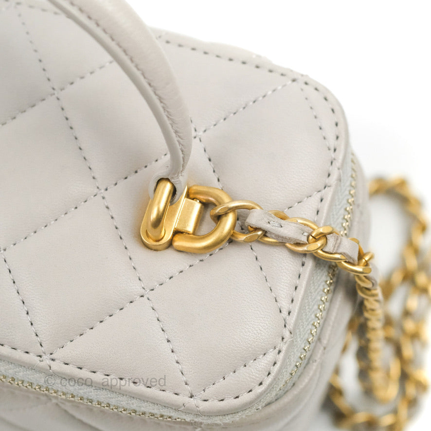 Chanel Vanity Rectangular Top Handle Grey Lambskin Gold Hardware