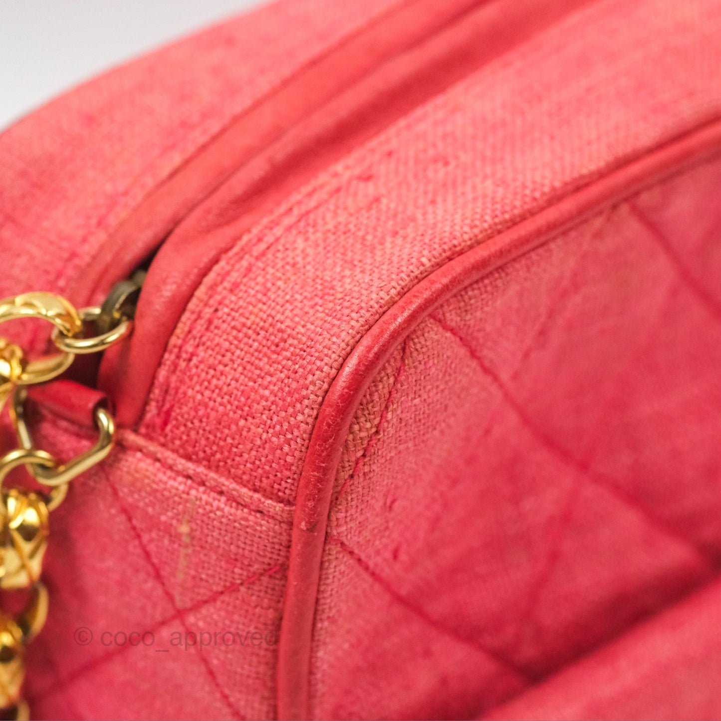 Chanel Vintage Small Tassel Camera Bag Dark Pink Canvas Gold Hardware