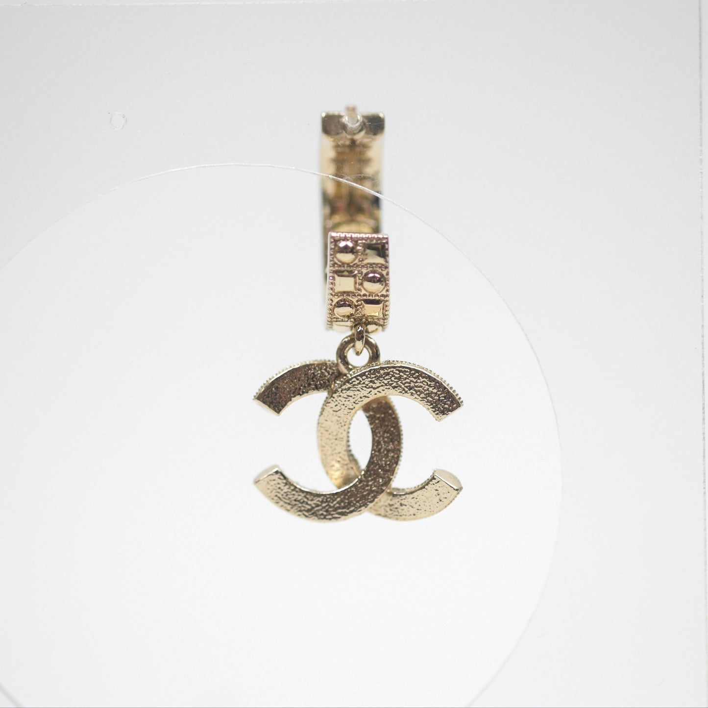 Chanel Crystal Pearl CC Hoop Earrings Gold Tone 21K